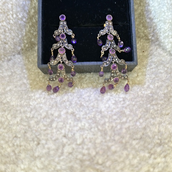 Genuine Amethyst and diamond pagoda earrings - Picture 8 of 8
